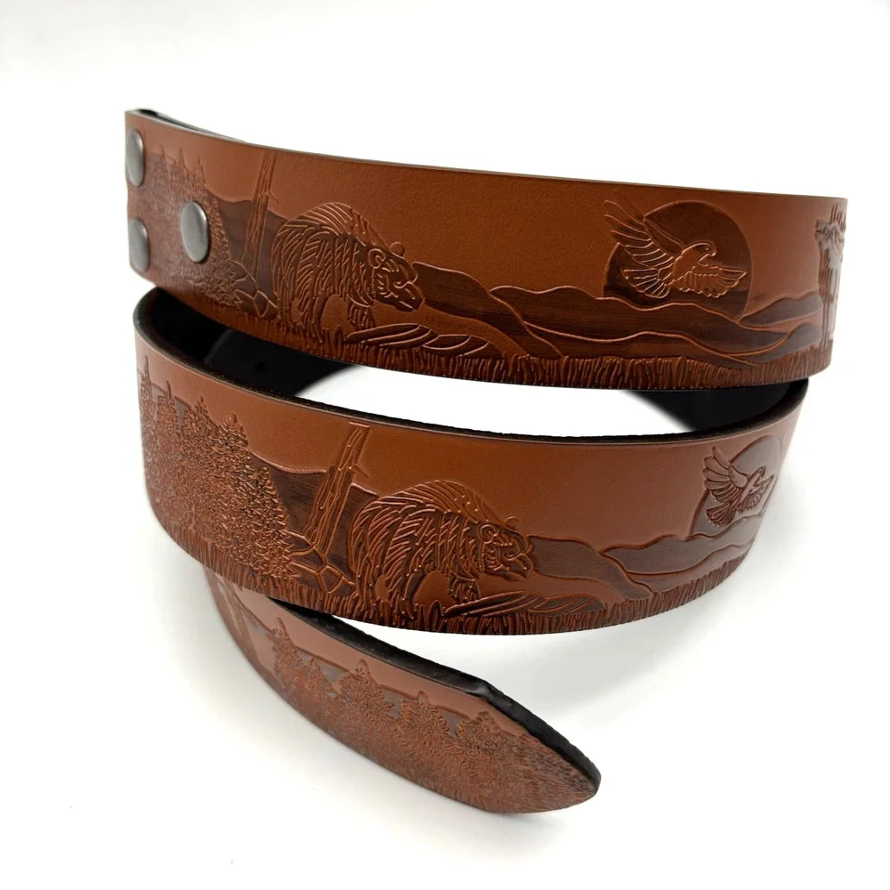 NEW Brown Faux Leather Woodland Animals Scene Tooled Western Belt 31-39